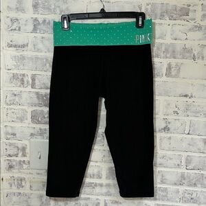 Y2K Pink Victorias Secret Size Small Cropped Fold Over Green Leggings Bling